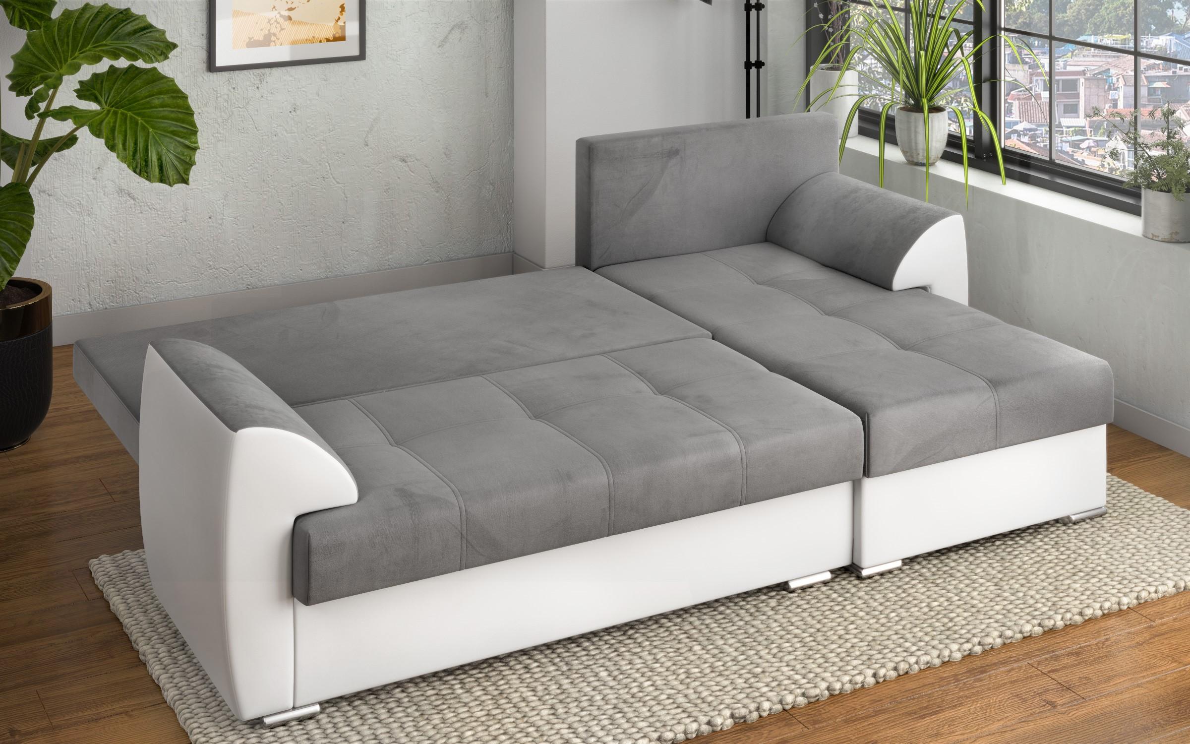 Γωνιακός καναπές - κρεβάτι Deman, γκρι + λευκό δέρμα  3